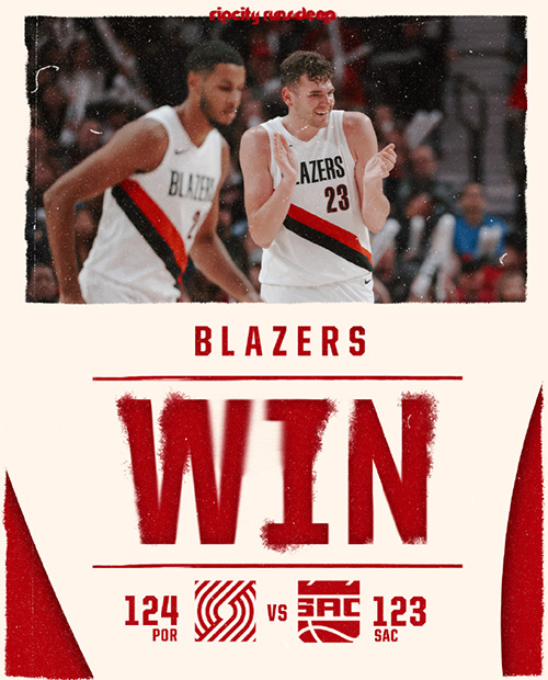 季前赛-开拓者124-123险胜国王 杨瀚森16分4板3帽  拉文19分