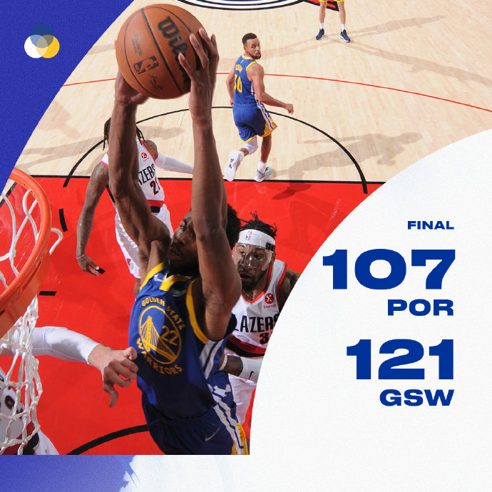 勇士121-107战胜开拓者 普尔30分 库里13分 利拉德19分